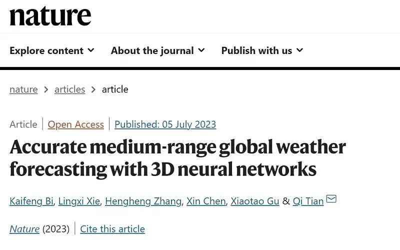 華為「盤古大模型」研究成果登上《Nature》,首篇中國科技公司論文獲刊 盤古大模型 評論, AI 應用案例, 頭條