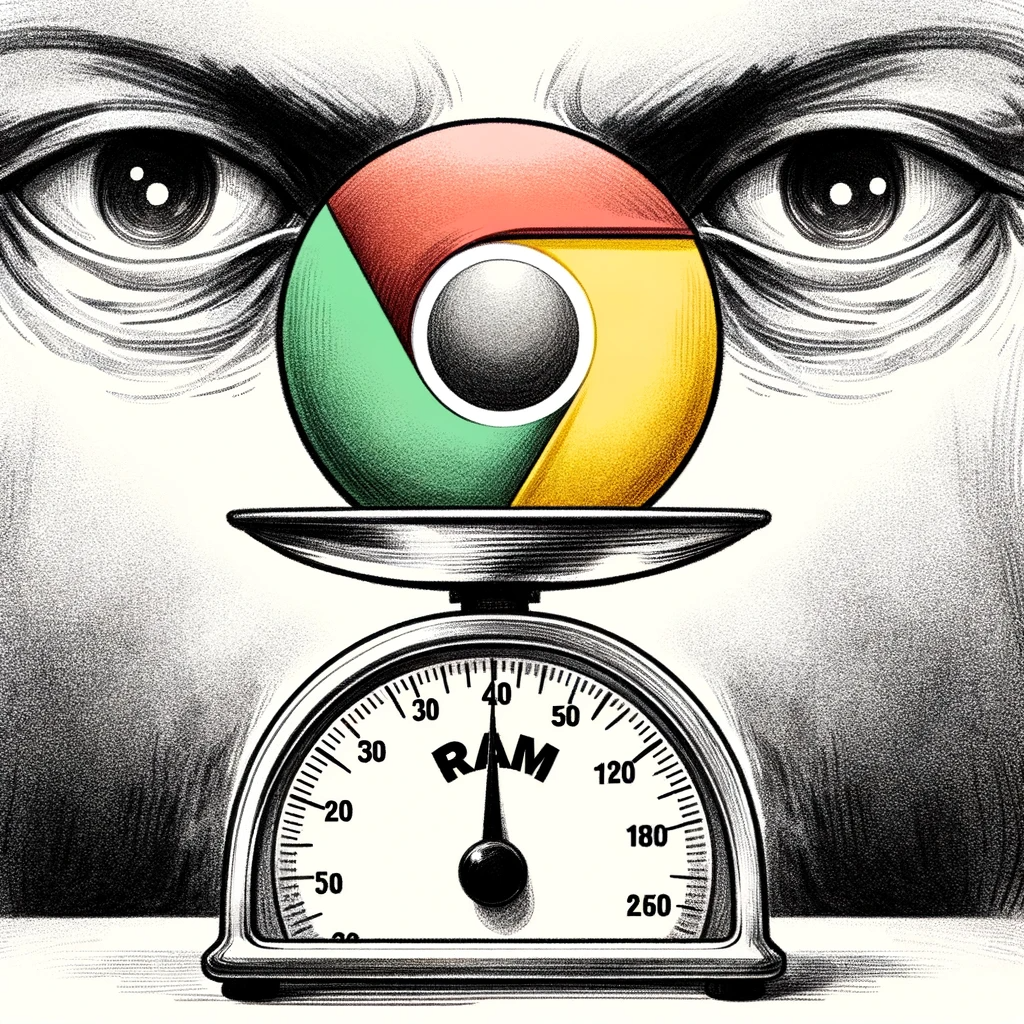 DALL·E 2023 10 17 11.14.05 Sketch style illustration where the Google Chrome browser logo stands atop a weighing device. Instead of the typical KG measurement it displays Ra