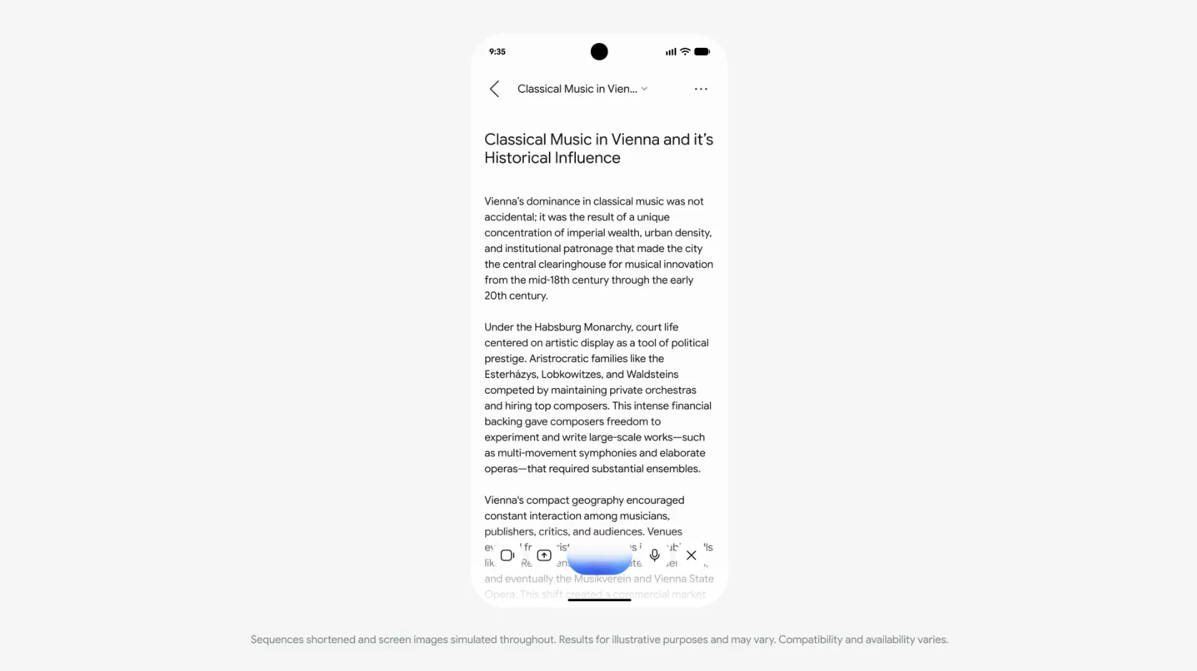 Gemini Live 在手機上朗讀與討論一篇關於維也納古典音樂的研究內容